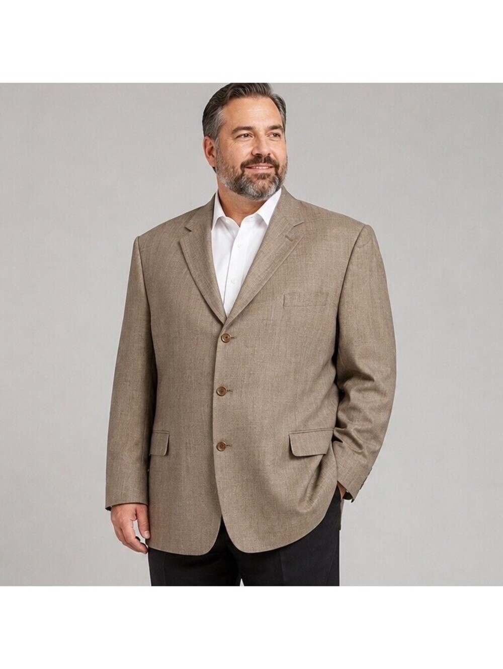 Woolmark Men’s Tan Tweed Blazer 50L 100% Wool 3 Button Sport Coat Big Tall Prep